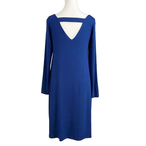 EILEEN FISHER NAVY LONG SLEEVE BACK STRAPPY CUT OUT STRETCHY DRESS - XS - Picture 3 of 10